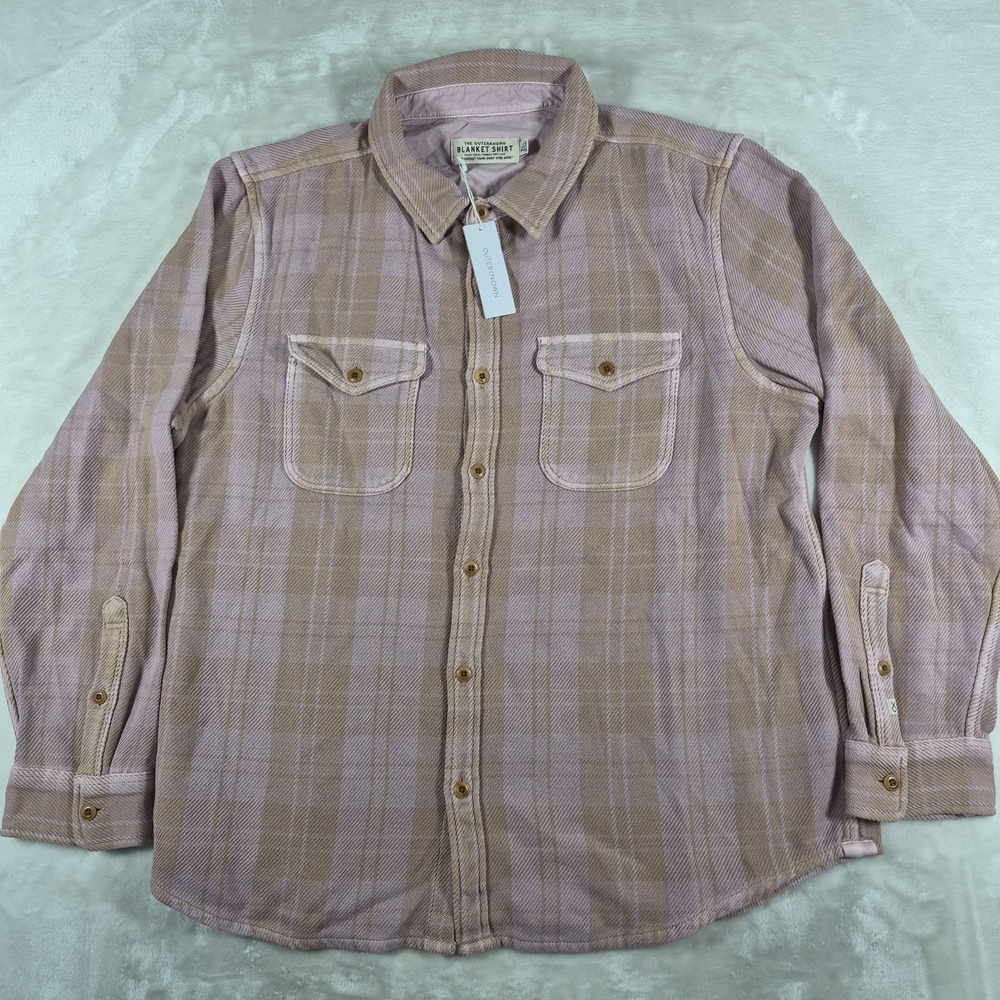 Outerknown Blanket Shirt Men's XL Pink Lilac Haze Latte Plaid Casual Comfort NWT